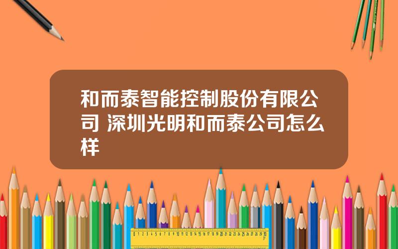 和而泰智能控制股份有限公司 深圳光明和而泰公司怎么样